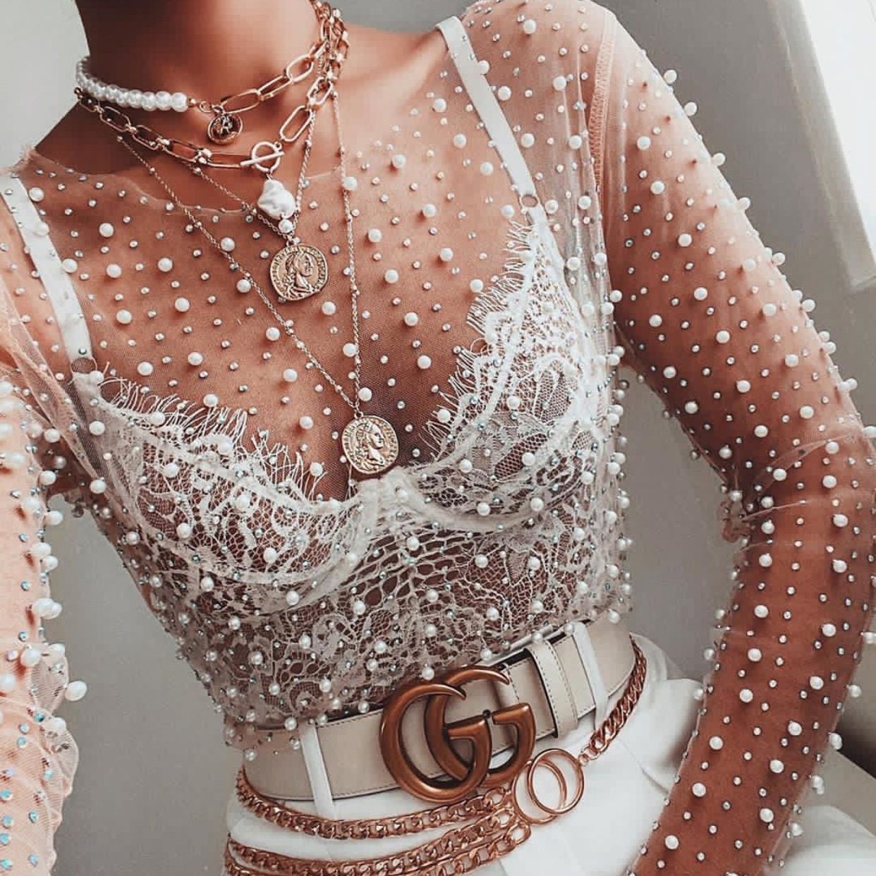 Women's Pearl Embellished Crop Top