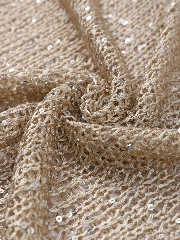 Women’s Sequin Hollow-Out Sweater – Sparkling O-Neck Long Sleeve Pullover for Evening & Parties Women's Sequin Hollow-Out Sweater - Sparkling O-Neck Long Sleeve Pullover for Evening & Parties