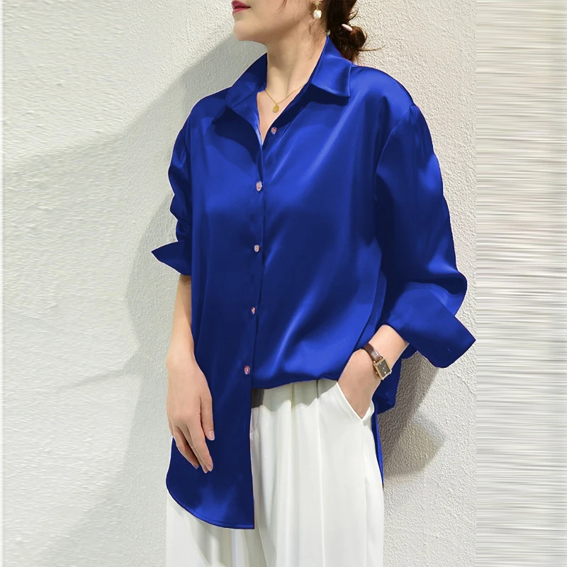 Women's Satin Finish Blouse - Elegant French-Inspired Long Sleeve Shirt for Casual & Office Wear Women's Satin Finish Blouse - Elegant French-Inspired Long Sleeve Shirt for Casual & Office Wear
