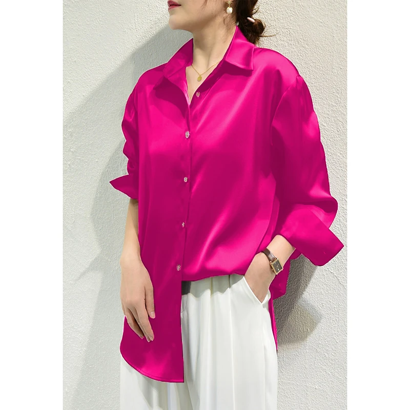 Women's Satin Finish Blouse - Elegant French-Inspired Long Sleeve Shirt for Casual & Office Wear Women's Satin Finish Blouse - Elegant French-Inspired Long Sleeve Shirt for Casual & Office Wear