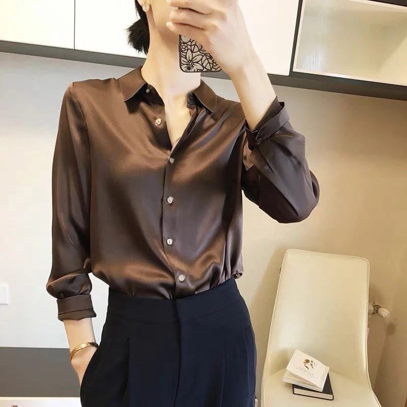 Women’s Satin Finish Blouse – Elegant French-Inspired Long Sleeve Shirt for Casual & Office Wear Women's Satin Finish Blouse - Elegant French-Inspired Long Sleeve Shirt for Casual & Office Wear