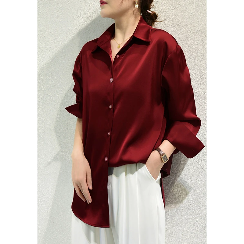 Women’s Satin Finish Blouse – Elegant French-Inspired Long Sleeve Shirt for Casual & Office Wear Women's Satin Finish Blouse - Elegant French-Inspired Long Sleeve Shirt for Casual & Office Wear
