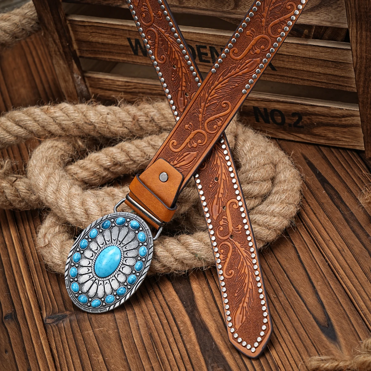 Vintage Western Cowboy Belt – Floral Engraved Buckle Vintage Western Cowboy Belt – Floral Engraved Buckle