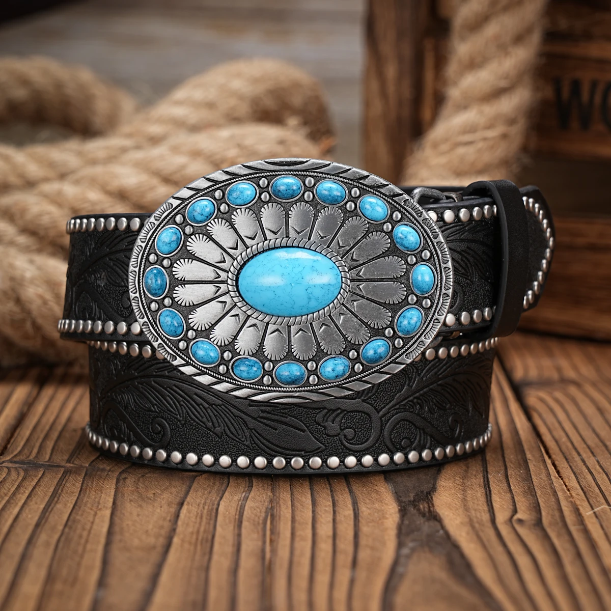 Vintage Western Cowboy Belt – Floral Engraved Buckle