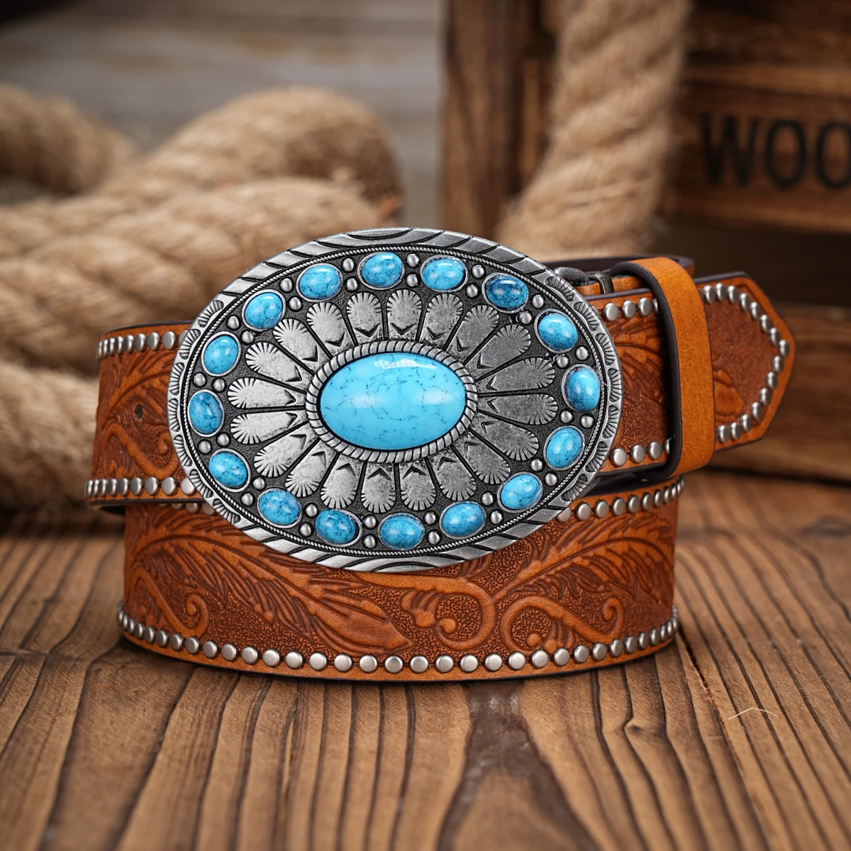 Vintage Western Cowboy Belt – Floral Engraved Buckle Vintage Western Cowboy Belt – Floral Engraved Buckle