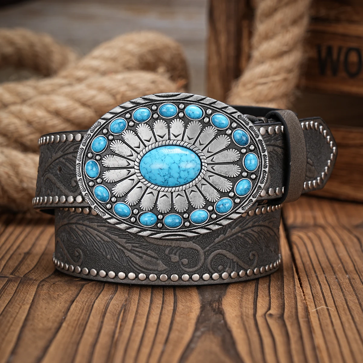Vintage Western Cowboy Belt – Floral Engraved Buckle
