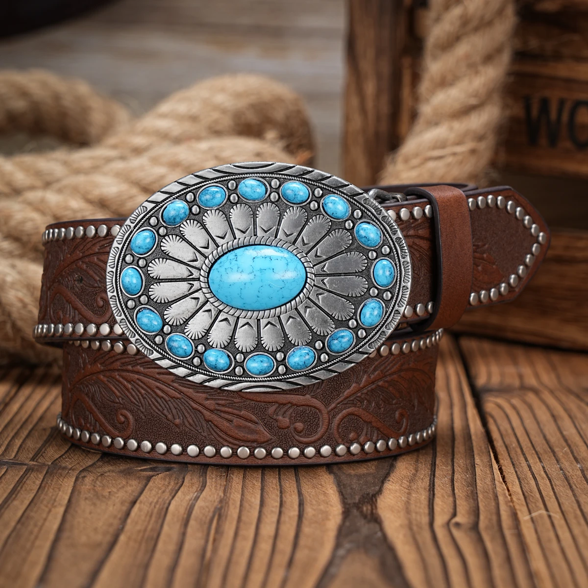 Vintage Western Cowboy Belt – Floral Engraved Buckle