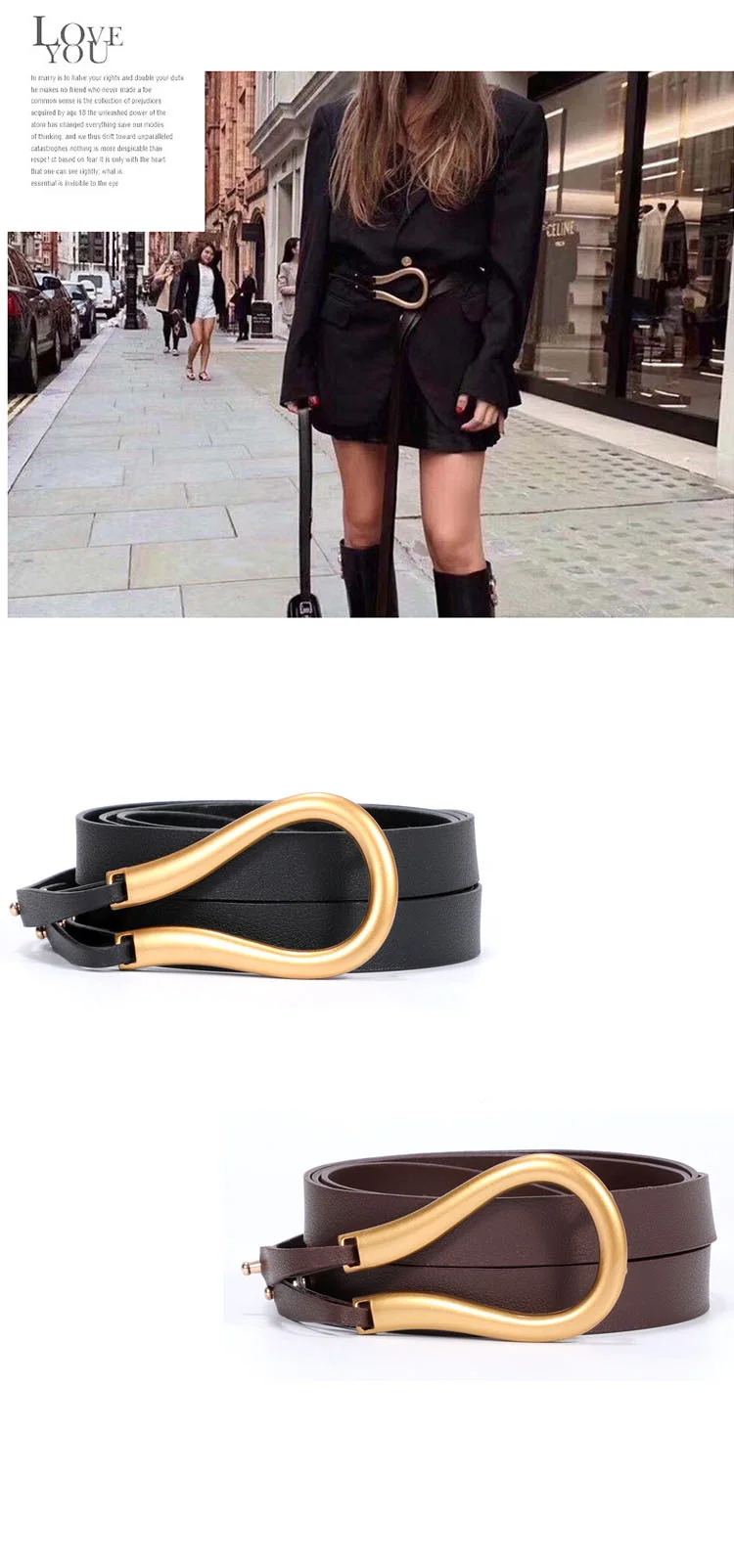 Luxury Designer Belt for Women – U-Shaped Horseshoe Buckle