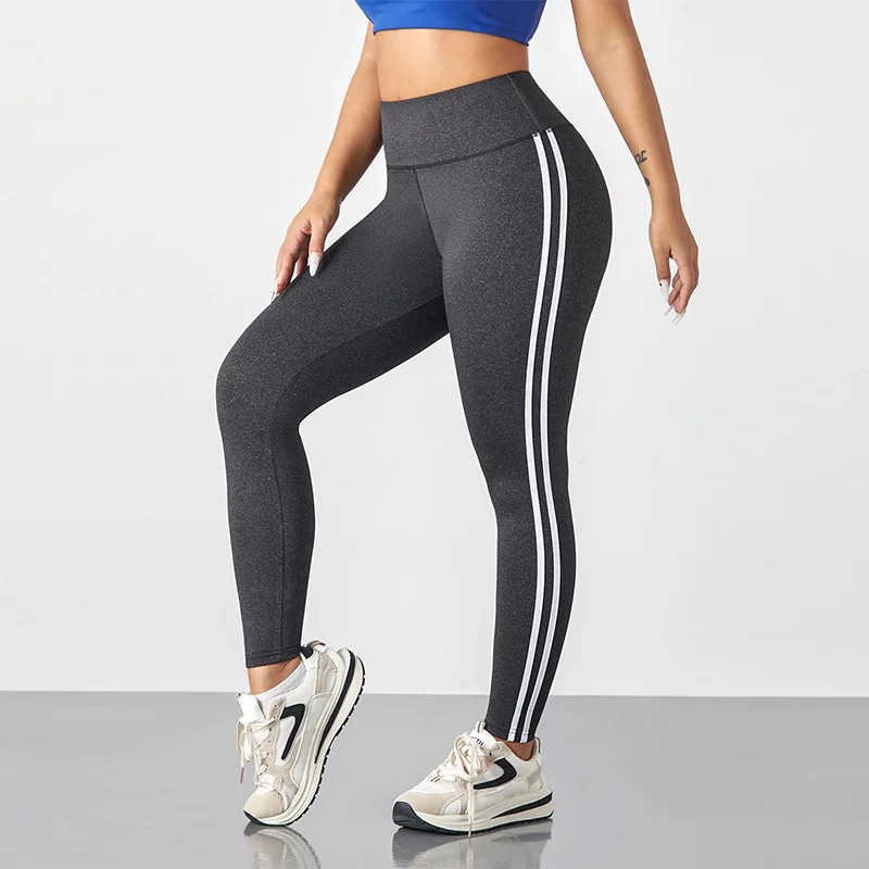One Piece Casual Sports Side Stripe Pants High Waist 4 Way Stretch Breathable Running Workout Yoga Leggings Activewear For Women