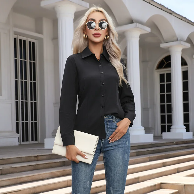 Women Spring Autumn Style Blouses Shirts Lady Casual Long Sleeve Turn-down Collar Solid Color Blouse Tops Women Spring Autumn Style Blouses Shirts Lady Casual Long Sleeve Turn-down Collar Solid Color Blouse Tops