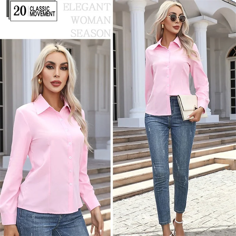 Women Spring Autumn Style Blouses Shirts Lady Casual Long Sleeve Turn-down Collar Solid Color Blouse Tops Women Spring Autumn Style Blouses Shirts Lady Casual Long Sleeve Turn-down Collar Solid Color Blouse Tops