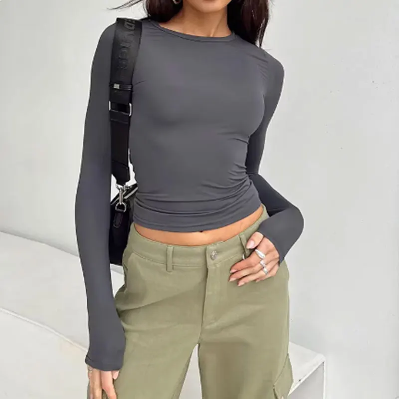 Women's Solid Color Short Sleeved Crop Top